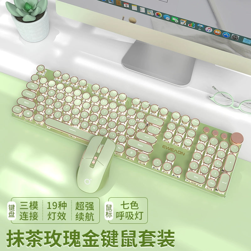 TK950 Wireless Bluetooth Tri-mode Mechanical Keyboard and Mouse Suit Punk Retro Typewriter Style