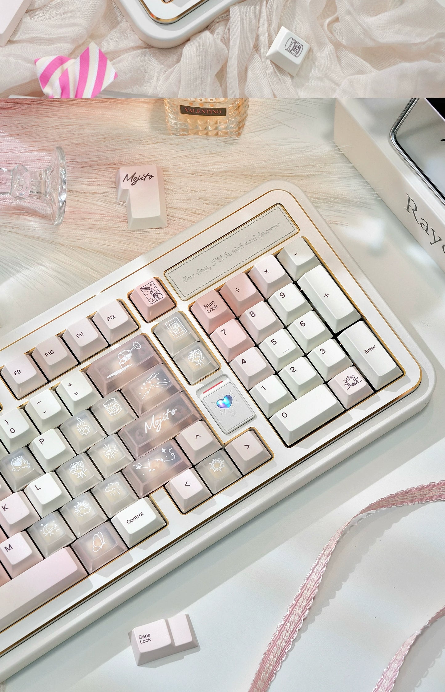 #0250 White Peach Mojito Cream Pink Gradual Change Keycap Cherry Profile (not Including Keyboard)
