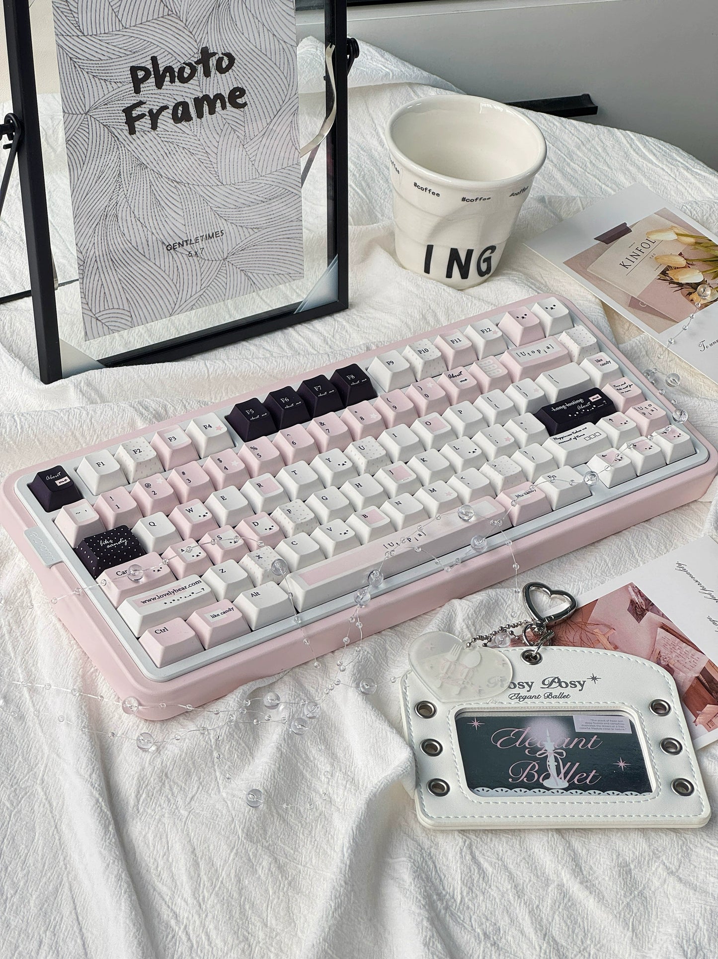 #0236 Utopia Black Pink Elegant Creamy Keycap Cherry ProfileDesigned By DokiLab（not including keyboard）