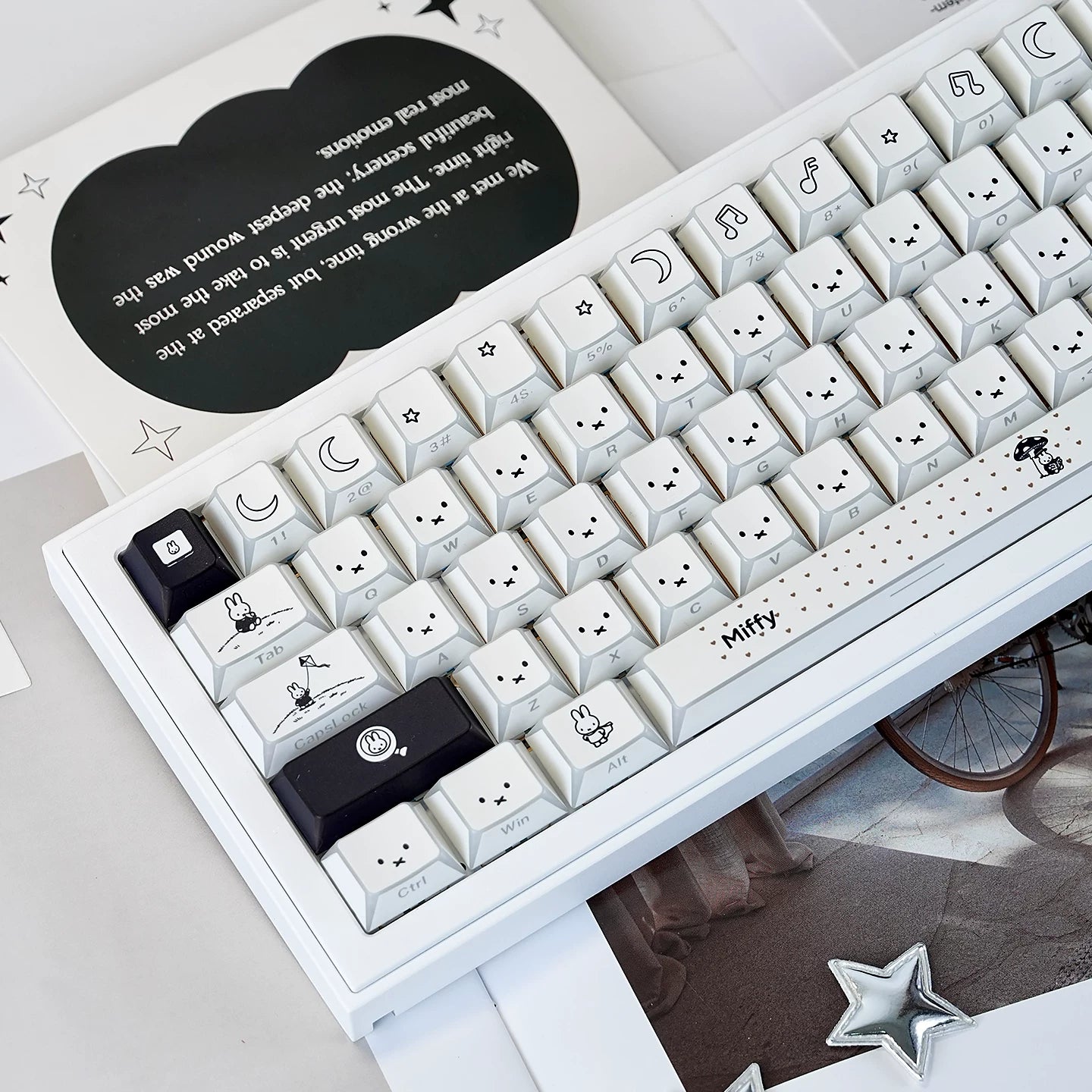 #0261 Black White Miffy Rabbit Edge Transmission Side Engraved Keycap Cherry Profile Not Including The Keyboard