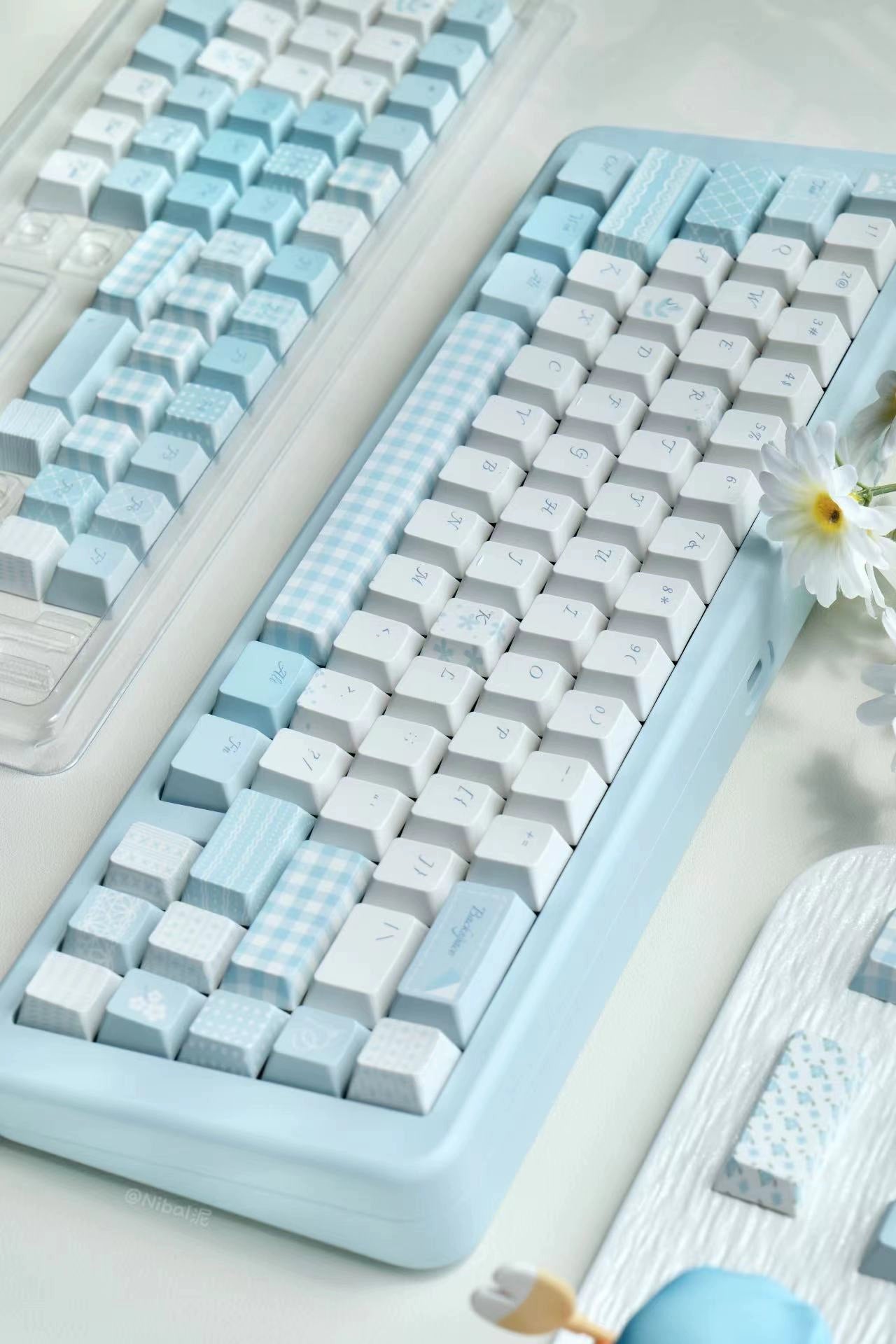 080 Pastel Blue Lace Love Poem Keycap Cherry Profile Design Mocoo