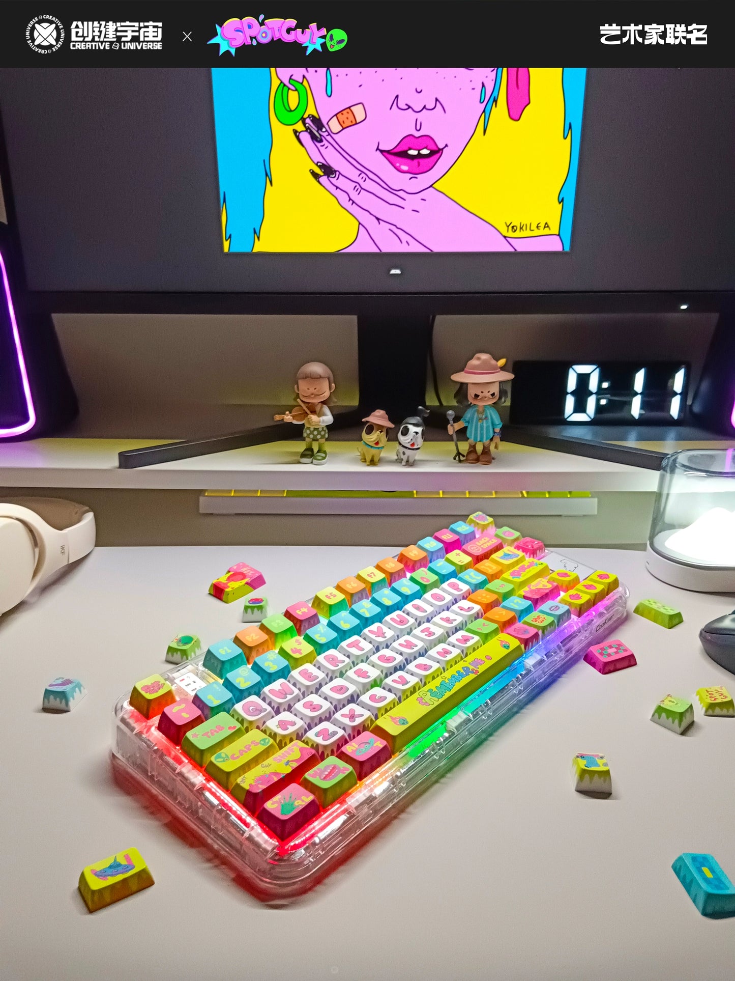 treet art style with fluorescent color palette Creative Universe X Yokilea Artists Spot Boy Theme Co Branded 136 Keys MDA Profile Keycaps