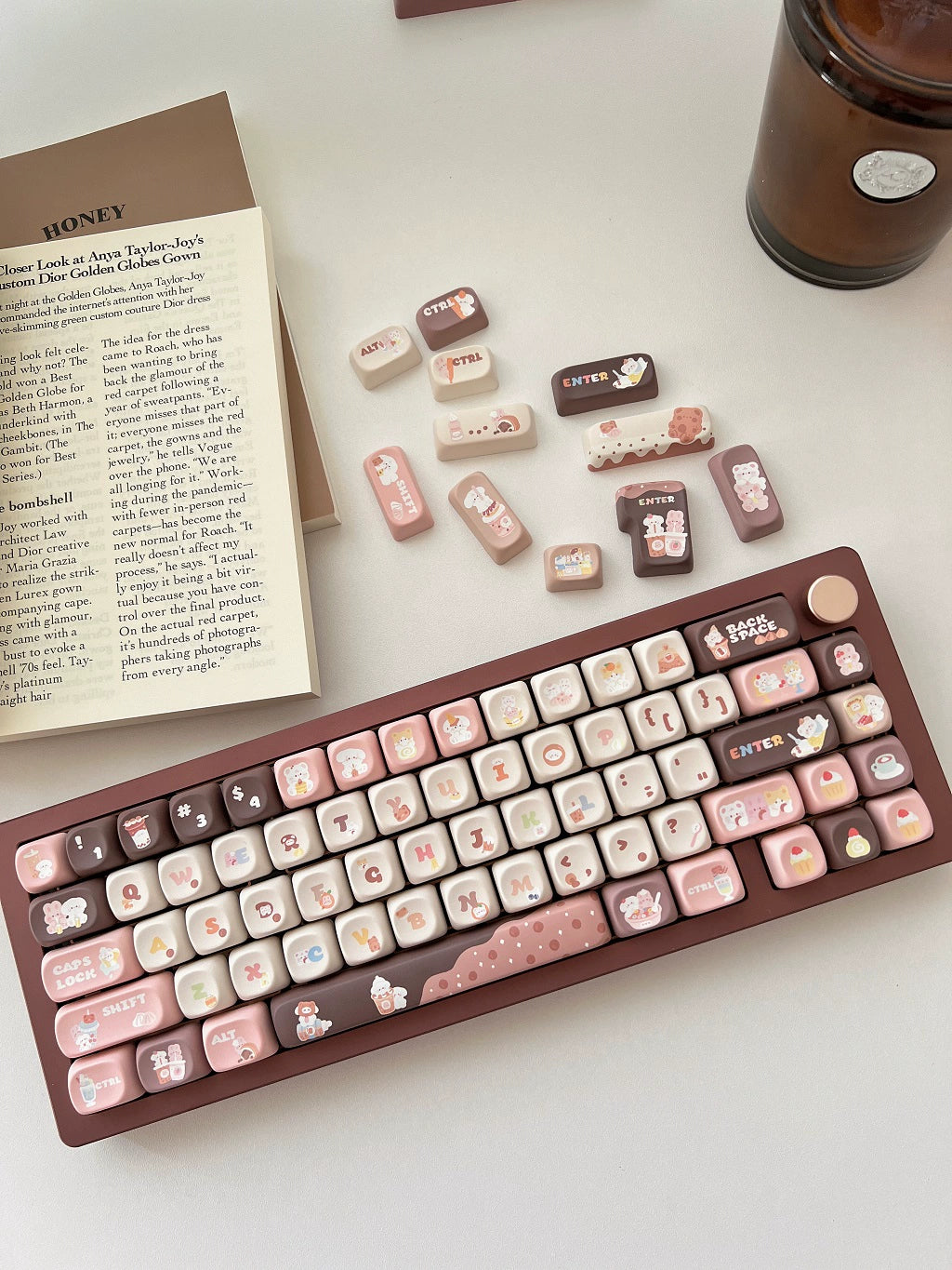 011 Bunny & Bear Milk Tea Store MOA Profile Pink Brown Customized Keycap Set