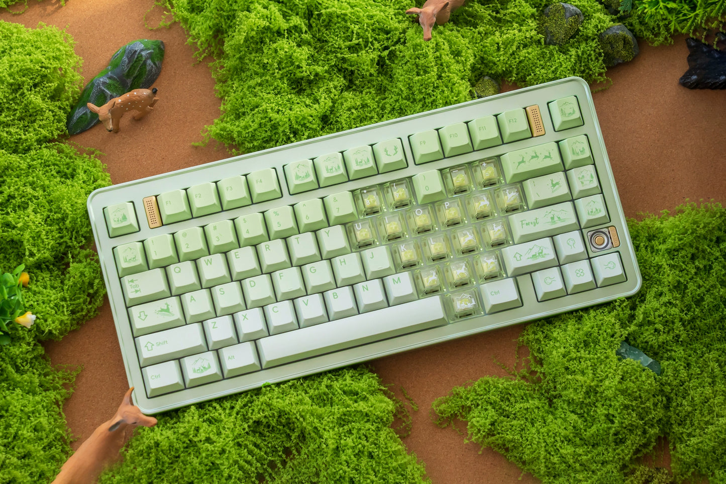 #0216 Fresh Green Dearwood Whisper Keycap Set Cherry Profile PBT146+PC115  （not including keyboard）