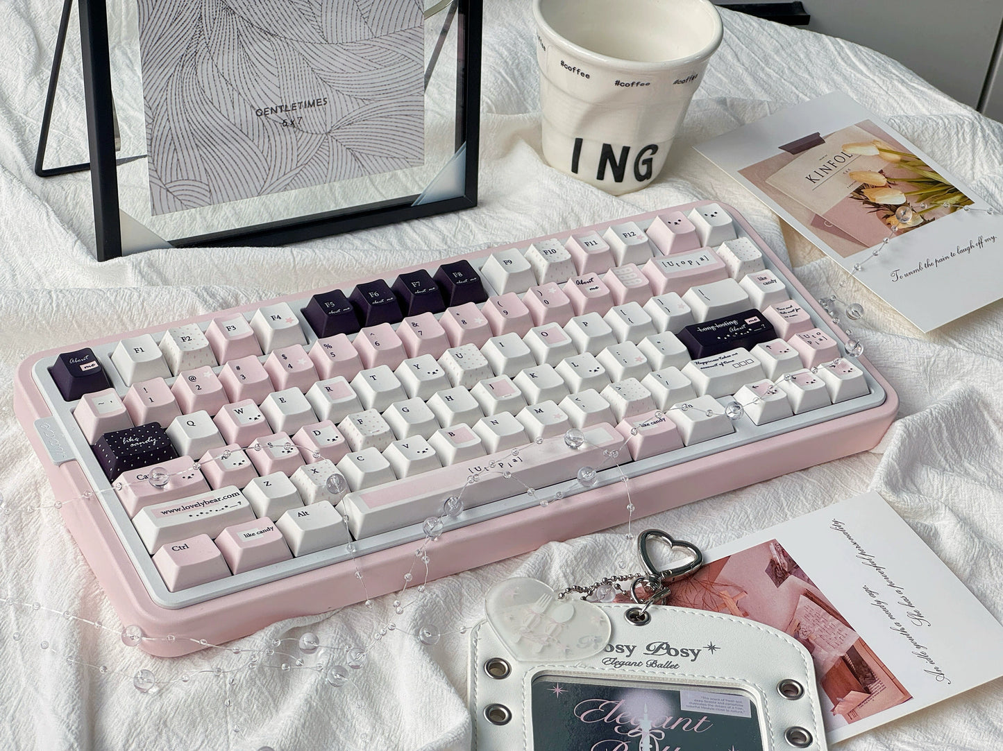 #0236 Utopia Black Pink Elegant Creamy Keycap Cherry ProfileDesigned By DokiLab（not including keyboard）