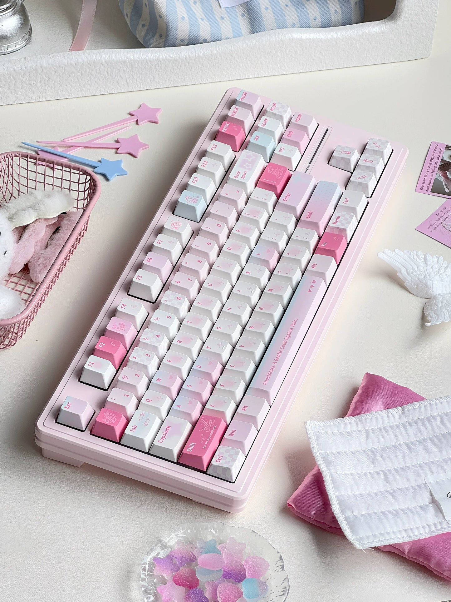 #0287 Anesthetic Cute Cure Light Blue Pink Keycap Cherry Profile Designed By Bluebird