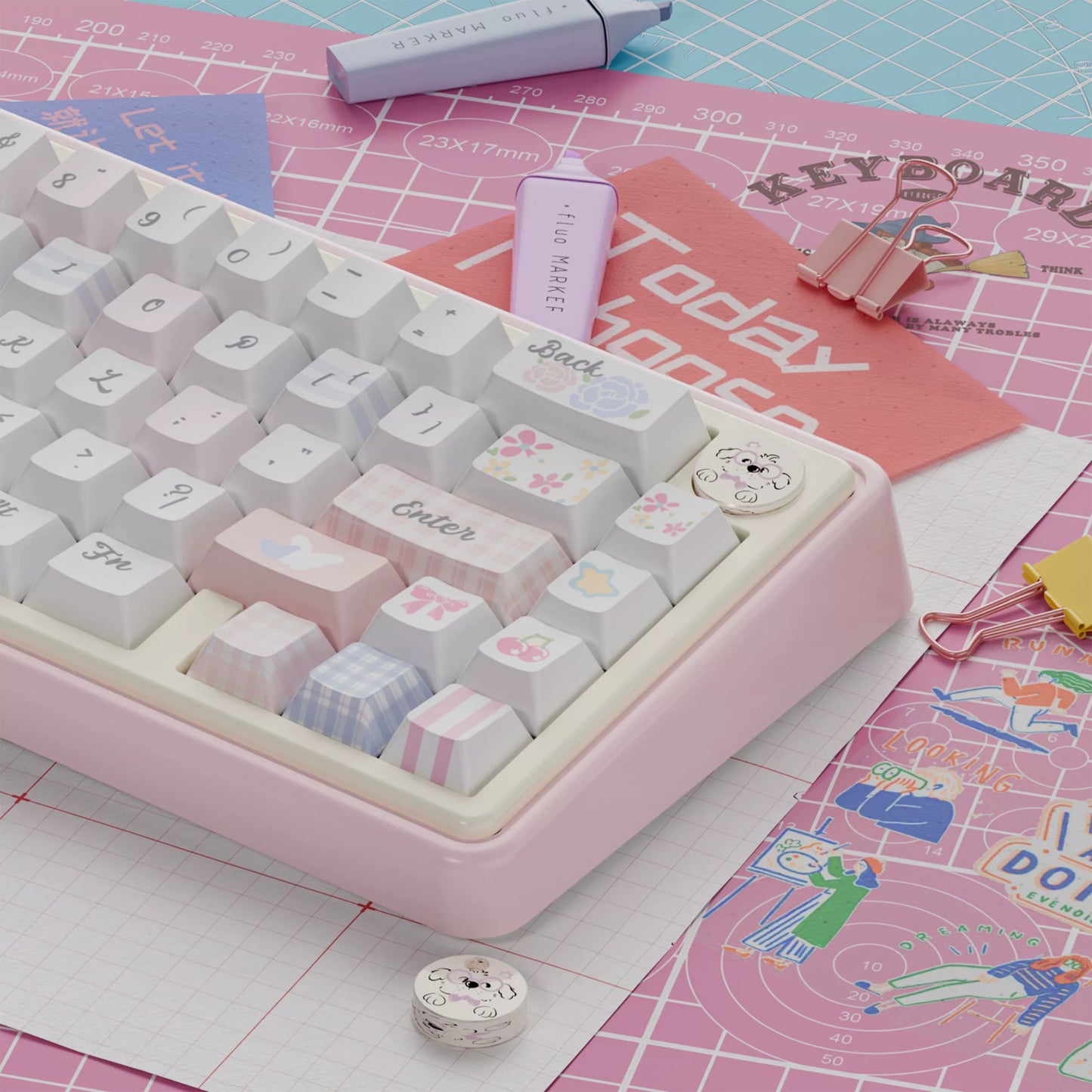 UR65 Blue/Pink/Red Mechanical Customized Keyboard (Tri-mode Gasket Hot Swap RGB Support QMK/VIA)