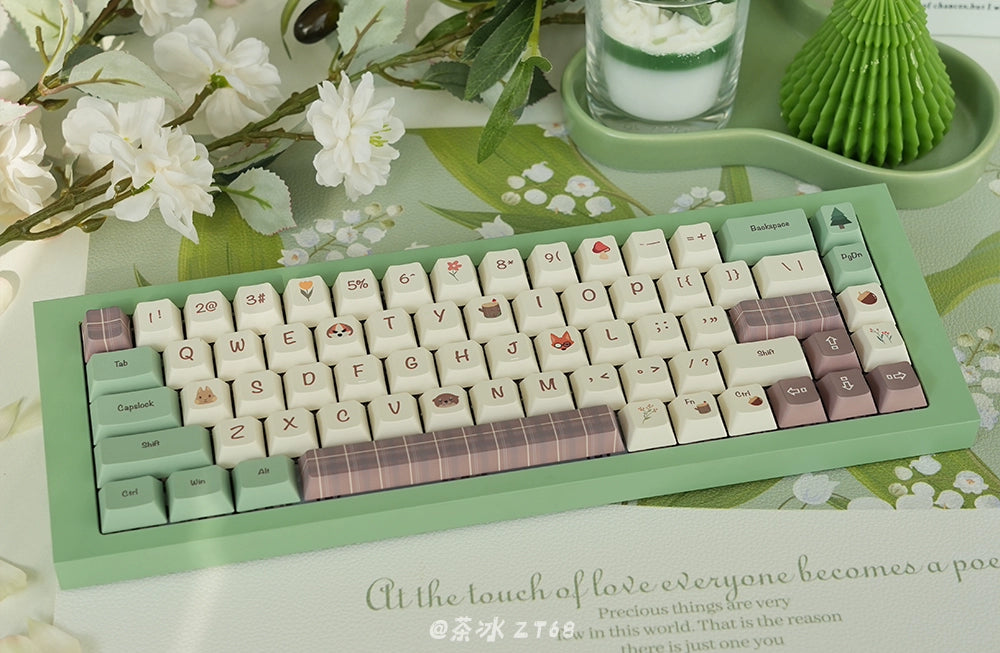 057 Forest Corner Mechanical Keyboard Cute Minimalist Keycap 143 Keys Cherry Profile Designed By Daydreamer