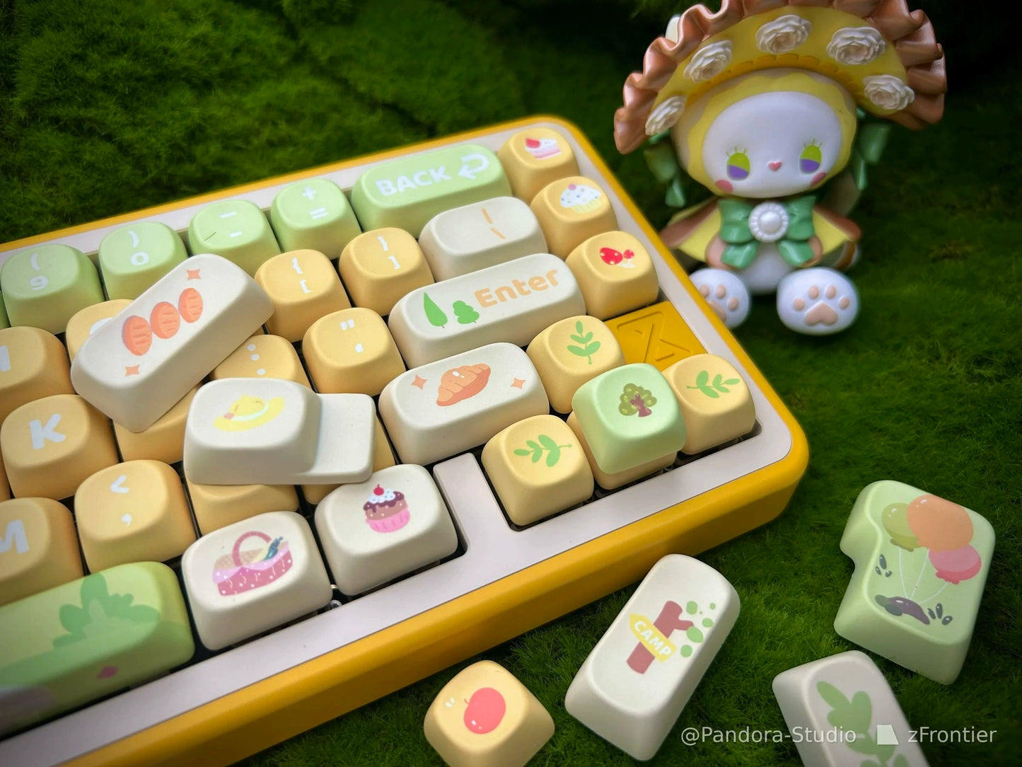 Pastel Green Yellow Go Picnic Spring Break Soa Profile Kawai Keycap Set Pandora Studio 142 Keys