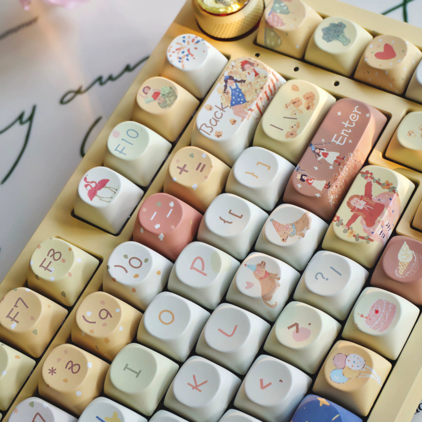 Pastel Yellow Blue Kwai Cute Two Girls Keycap 137/139 Keys Designed By Sleeping Sheep Studio