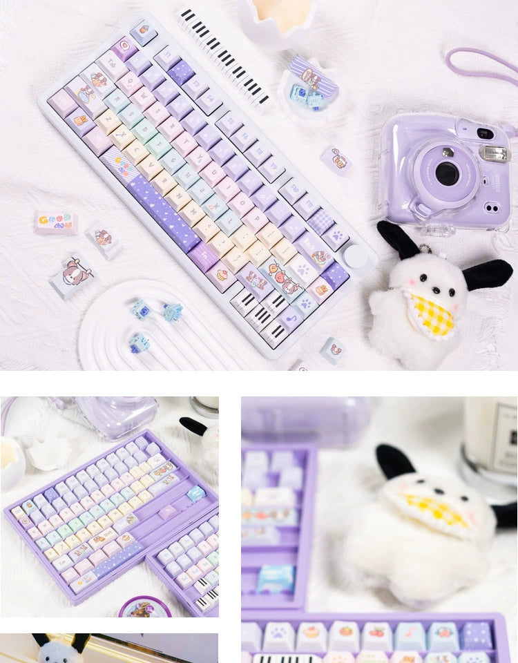 028 Cute Puppy  Music Note Piano Keys Blue Purple Macaron Keycap Cherry Profile