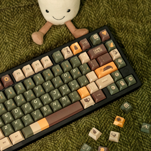 063 Game Cat Vintage Olive Green Coffee Ginger Cherry Profile Keycaps 143 keys