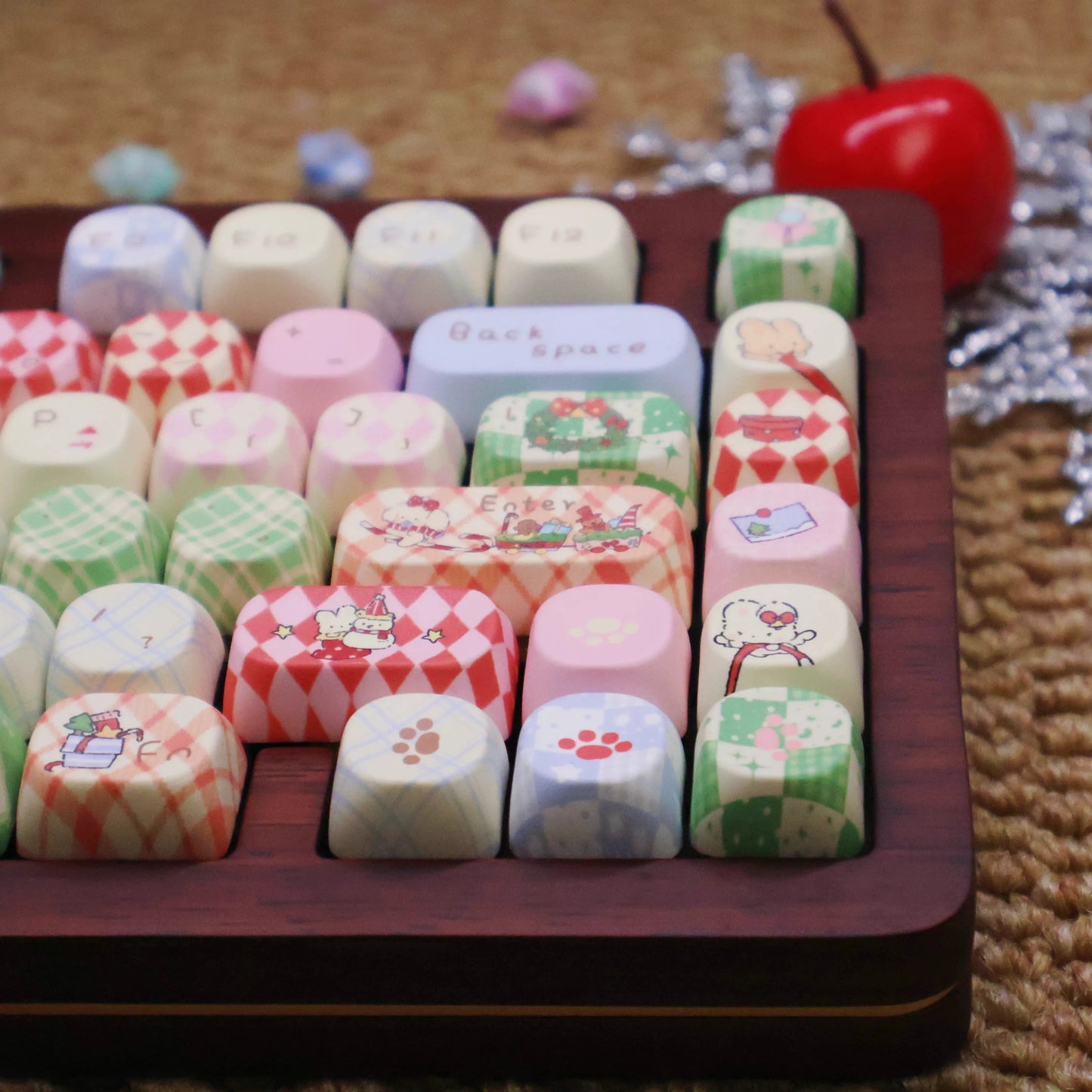 #0262 Buny Red Pink and Green Cute Christmas Birthday Gift Keycap Cherry/moa Profile (not including keyboard)