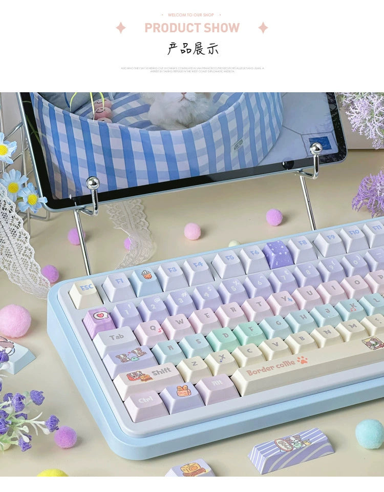 028 Cute Puppy  Music Note Piano Keys Blue Purple Macaron Keycap Cherry Profile