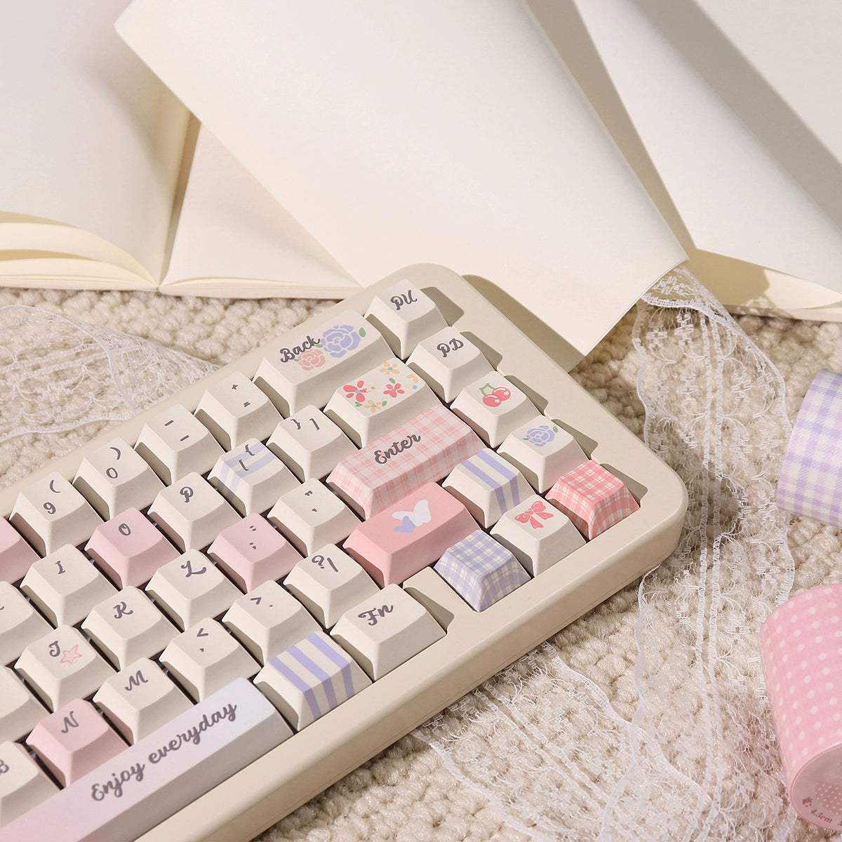 043 Pastel Pink Blue Grids Garden Keycap Cherry/ MOA Profile 152 keys BeeFun design