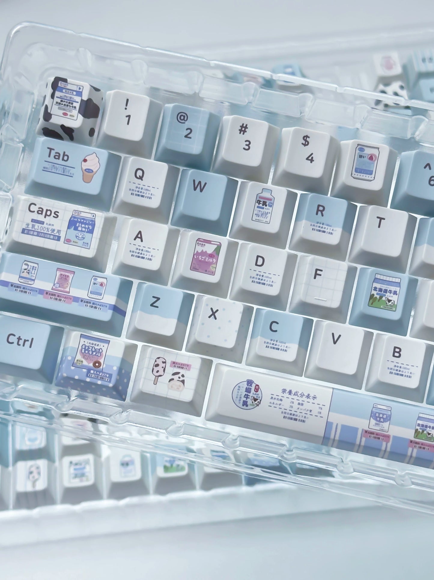 #0297 Hokkaido Milk Blue and White Japanese Style PBT Keycaps for Mechanical Keyboards Designed By SeeYou