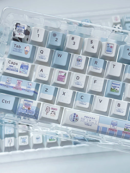 #0297 Hokkaido Milk Blue and White Japanese Style PBT Keycaps for Mechanical Keyboards Designed By SeeYou