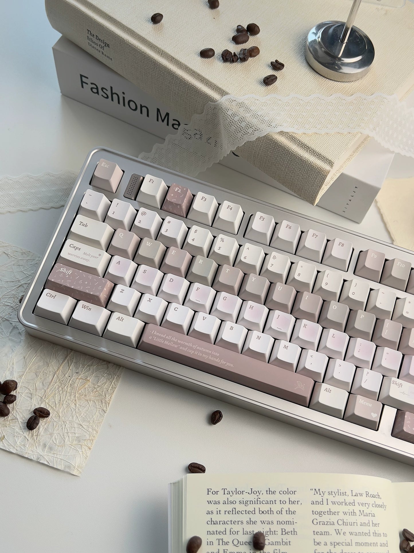 #0266 Little Waxy Keycap Gentle Clear and Cold Gray Pink Low Saturation Cherry Profile Designed By Bluebird