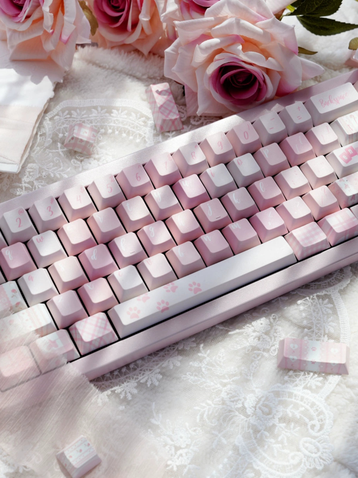 087 Pastel Pink Grid Small Flower Pink Daisy Beauty Cherry Profile Keycap Set