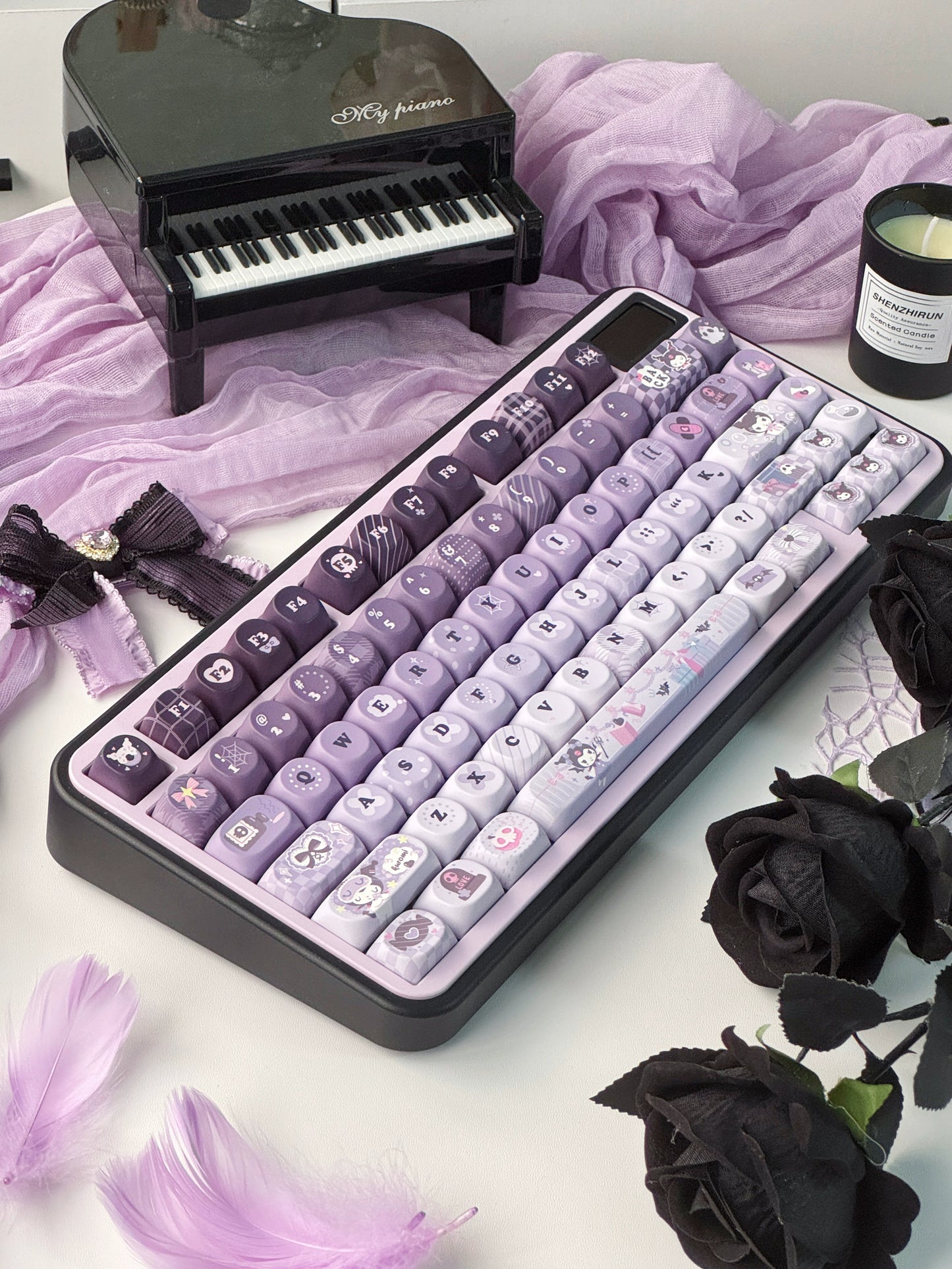 #0218 Kulomie Cute Black and Purple Keycap Cherry/SOA Profile (not including keyboard）