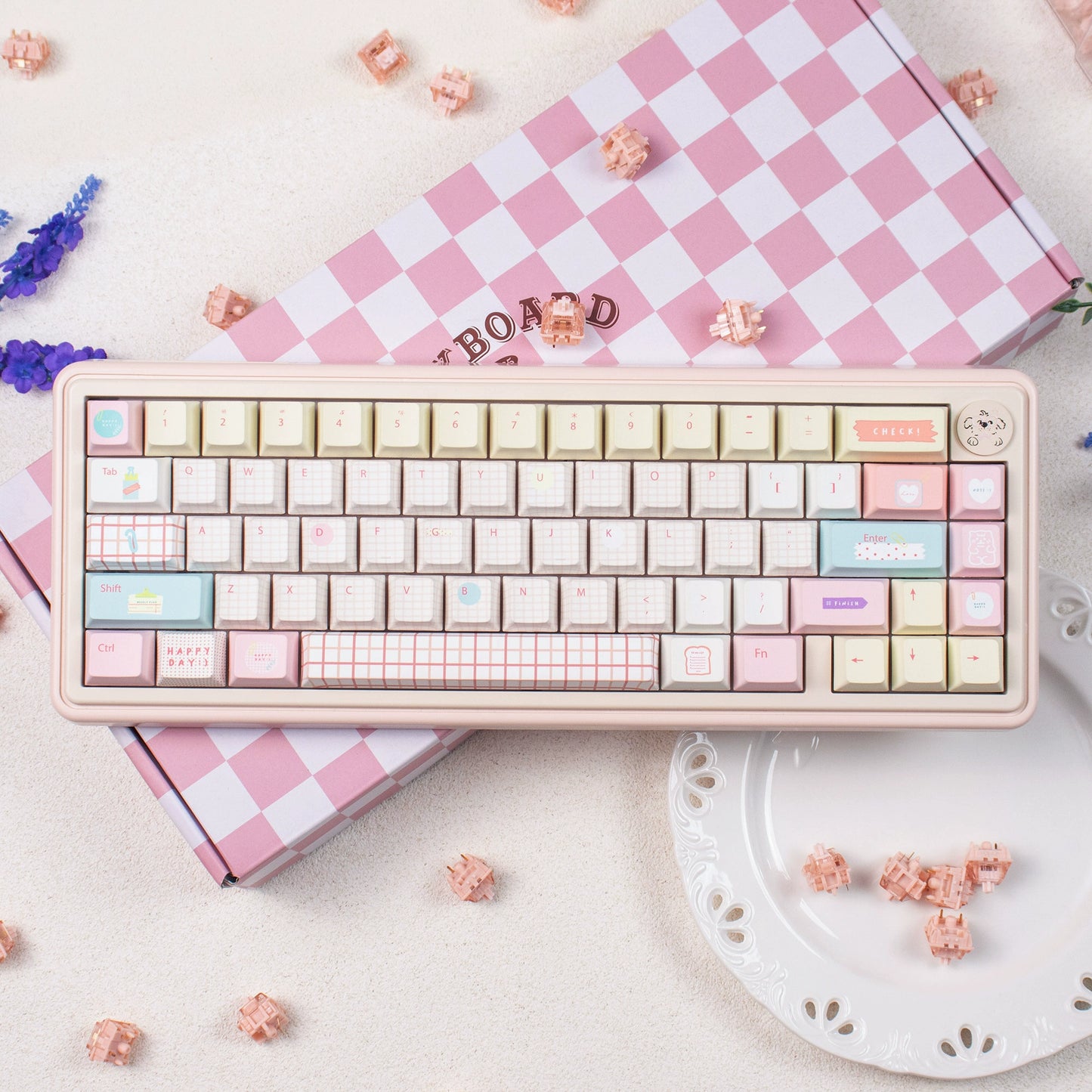 UR65 Blue/Pink/Red Mechanical Customized Keyboard (Tri-mode Gasket Hot Swap RGB Support QMK/VIA)