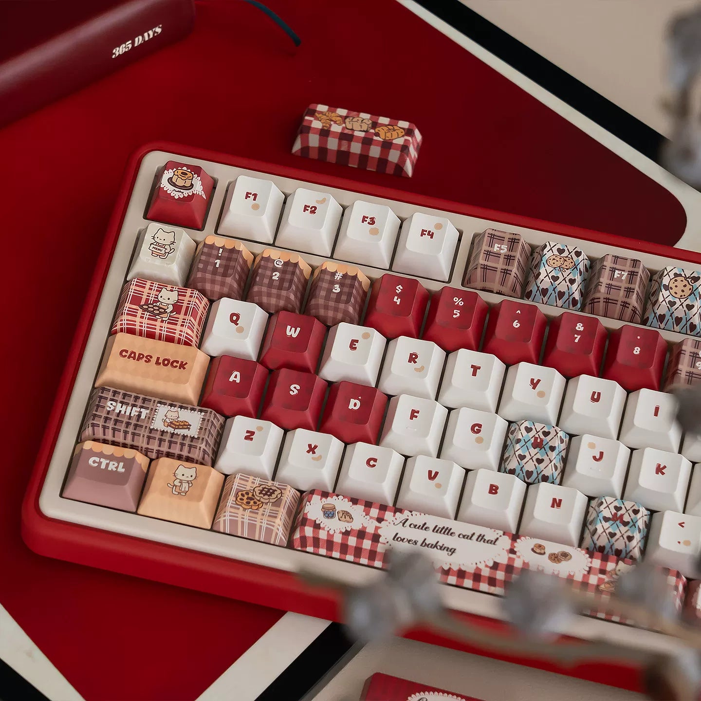 #0293 Baking Cat Cherry Profile Red Chocolate Keycap Designed By URE