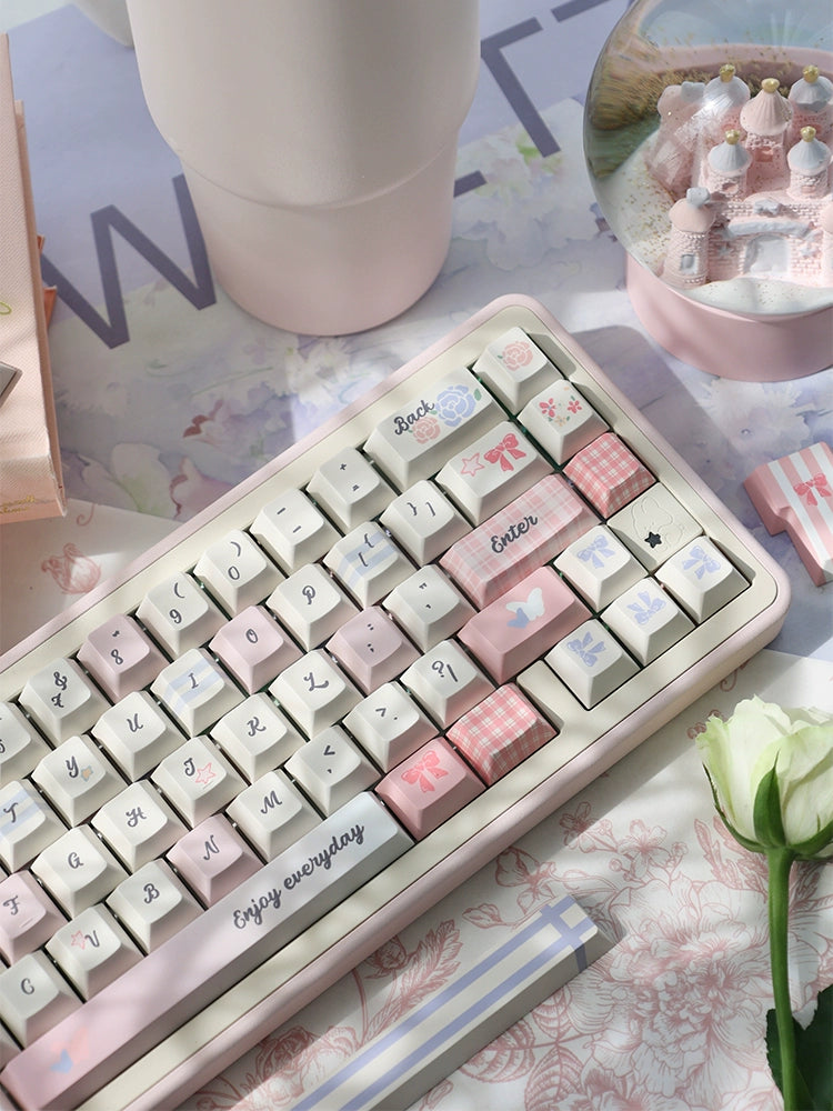 043 Pastel Pink Blue Grids Garden Keycap Cherry/ MOA Profile 152 keys BeeFun design