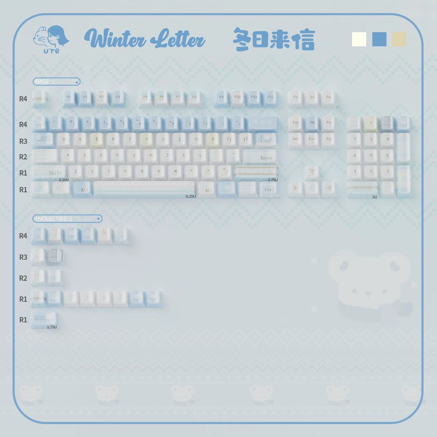 #0255 Light Blue Winter Letter Crystal Jelly Keycap KDA Profile PBT + PC Double-layer Designed By URE