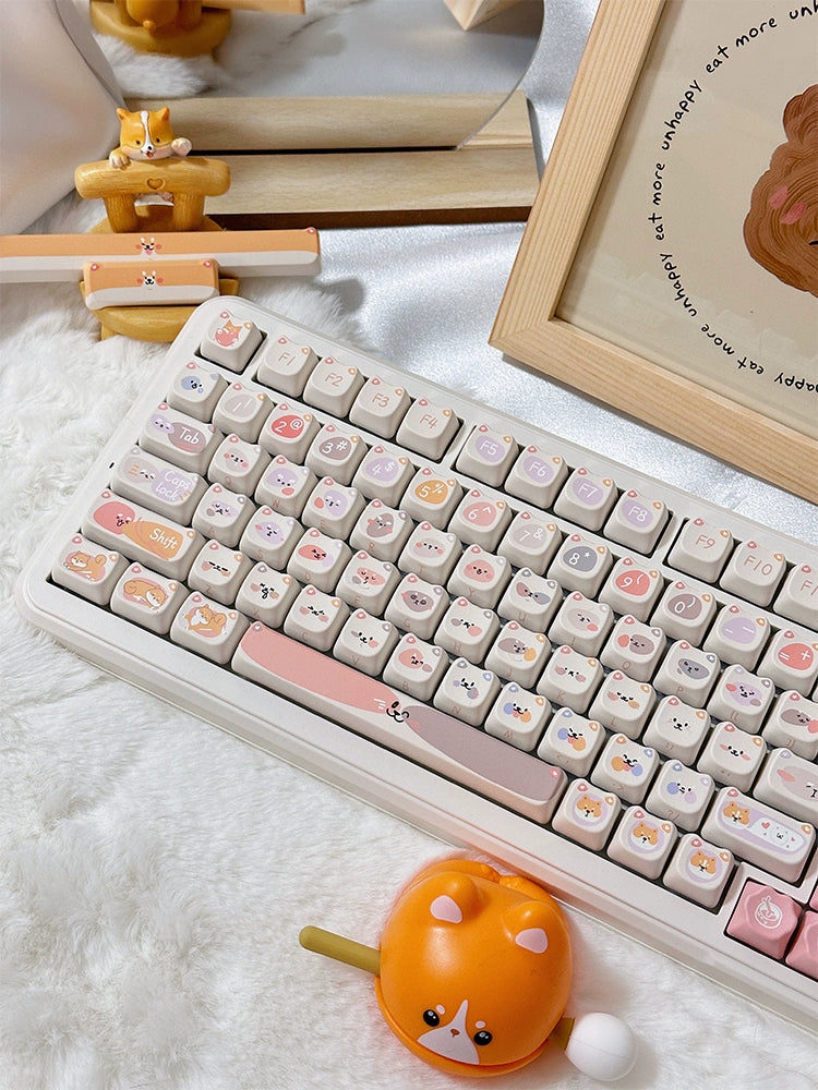 Pastel Pink Beige Grey Meow Doggy MAO Profile Customized Cute Cat Dog Keycaps