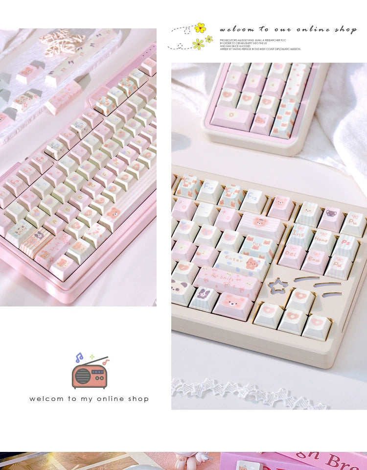 054 Piggy Cat Cute Zoo Animal Cream Style Pastel Pink Yellow Keycap Cherry Profile