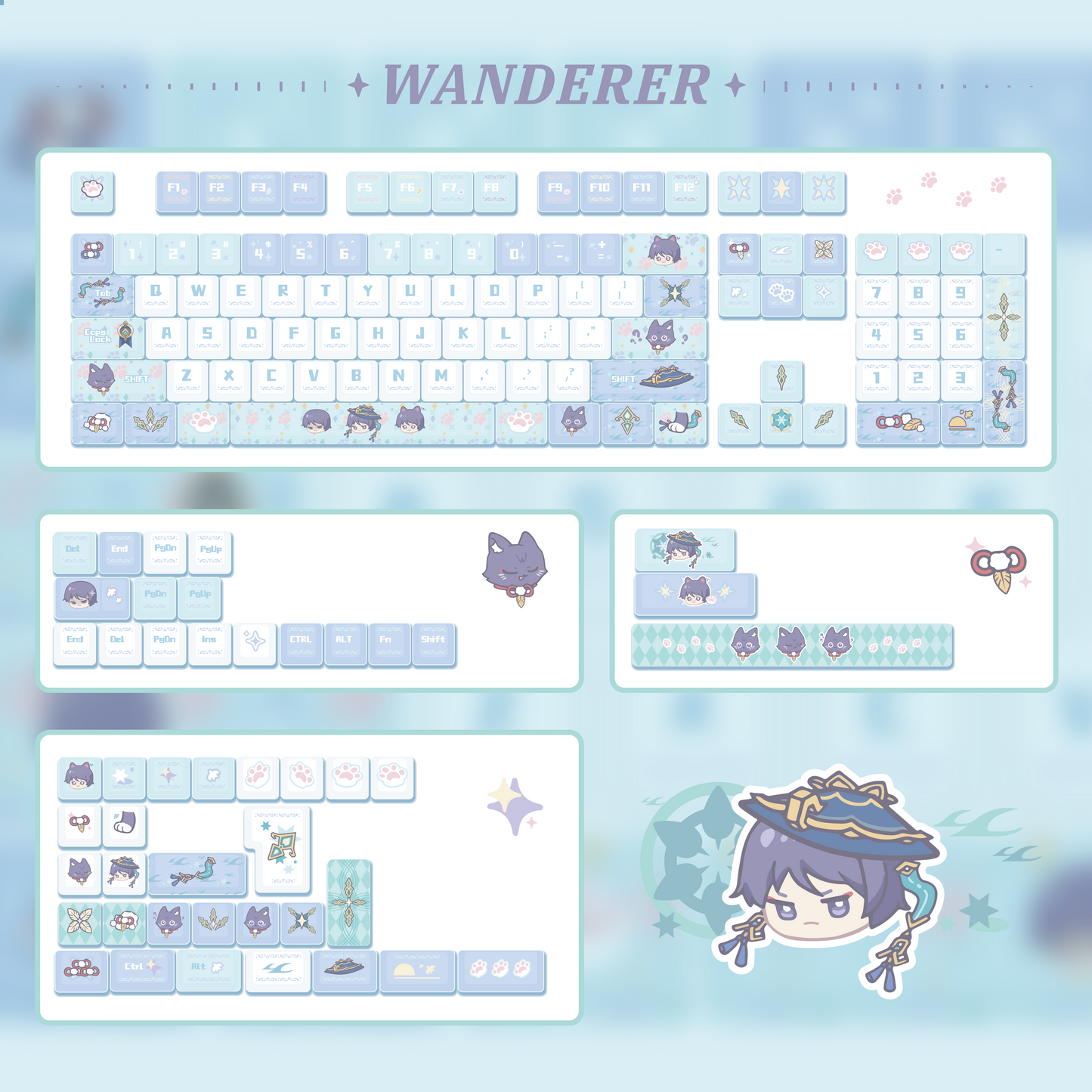 110 Sigewinne /wanderer /Chopper Keycap Cute Pastel Pink Blue Yellow Keycaps