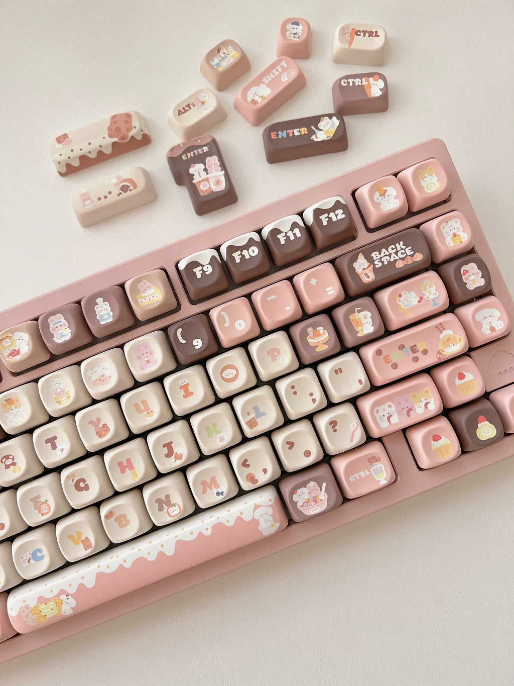 011 Bunny & Bear Milk Tea Store MOA Profile Pink Brown Customized Keycap Set