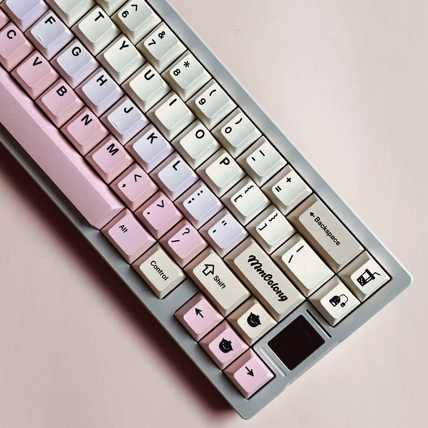 Pastel Pink Pale Yellow White Peach Oolong with Split Space Bars cherry profile keycaps