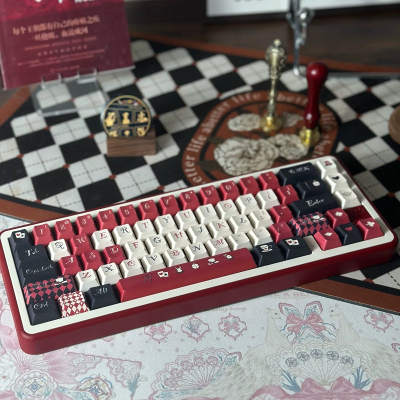 Retro Red and Black Alice Cherry Profile Keycap Set Designed By Dirty Cat Studio