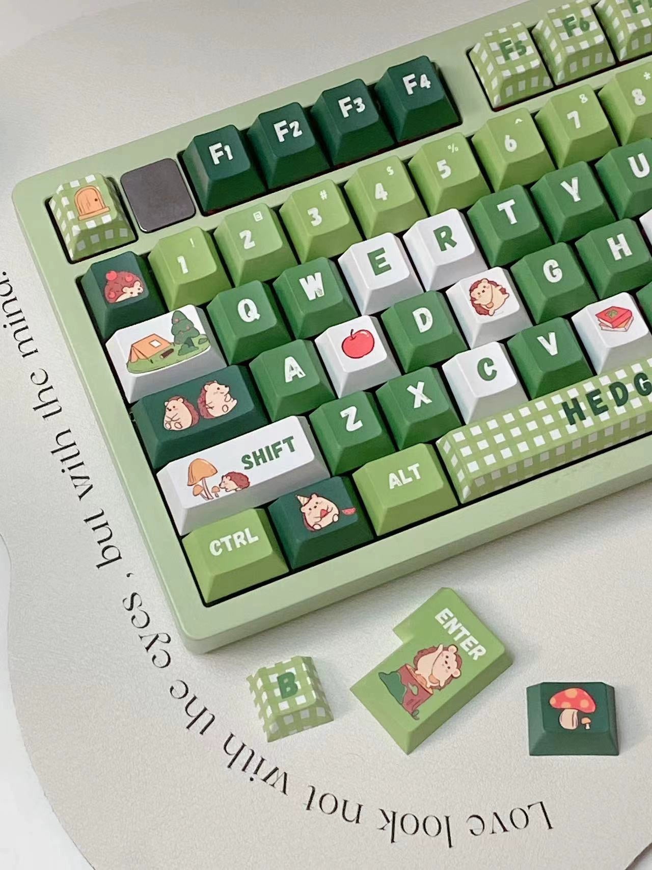 Green Little Hedgehog PBT Five-Sided Sublimation Keycaps Foa/Cherry Profile 143 Keys Customized Mechanical Keyboard Keycaps