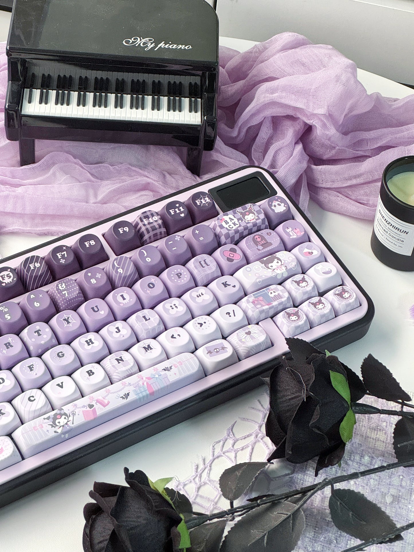 #0218 Kulomie Cute Black and Purple Keycap Cherry/SOA Profile (not including keyboard）