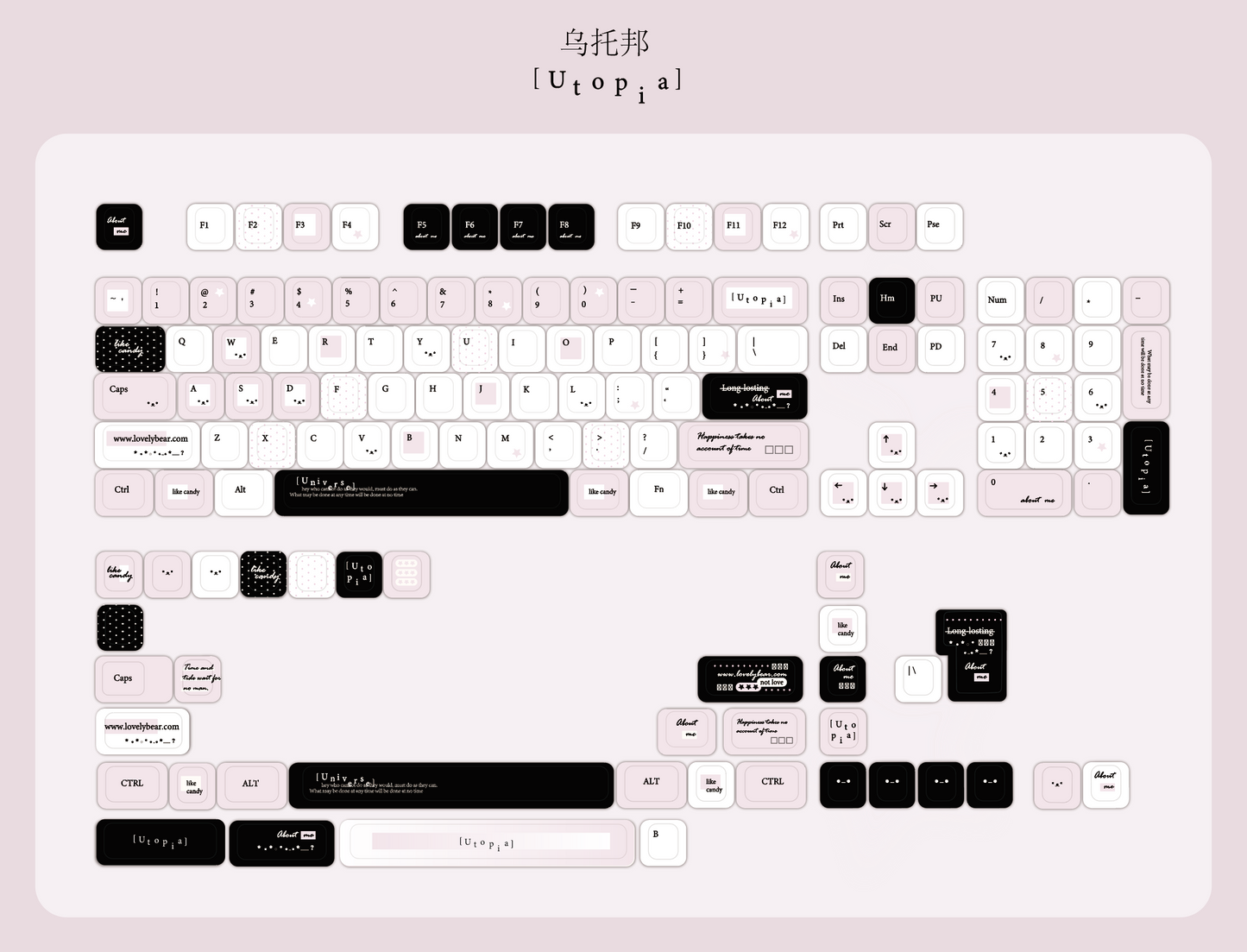 #0236 Utopia Black Pink Elegant Creamy Keycap Cherry ProfileDesigned By DokiLab（not including keyboard）