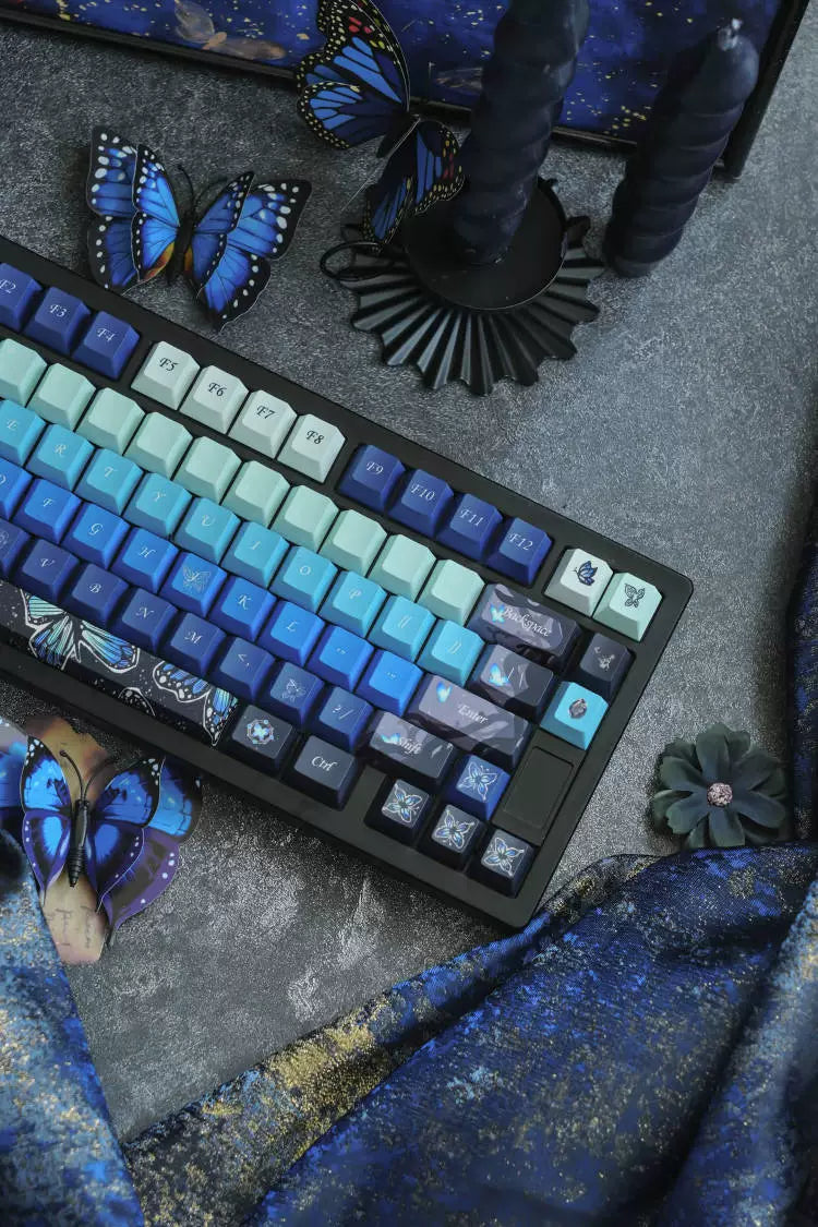 064 Midsummer Night's Dream Blue Butterfly Keycaps Cherry Profile Designed By Fox Paws Studio