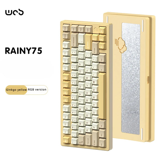WOB Rainy75 Mechanical Keyboard Wireless Tri-mode Gasket Hot Swap RGB Custom CNC Aluminum Office Gaming Keyboard Gamer Gift