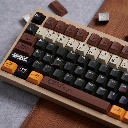 071 Love Story Retro Brown Green Black Dark Theme Cherry Profile Keycaps