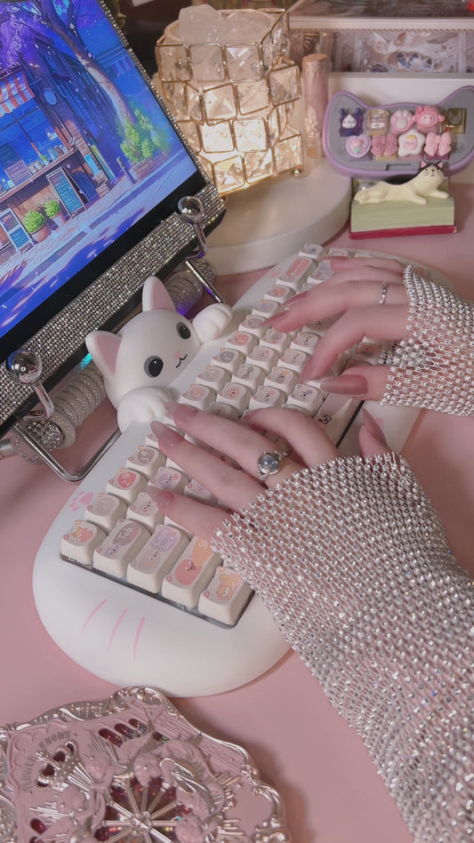 「Fully Assembled」Silicon White Cat Kitty Meow Customized Keyboard