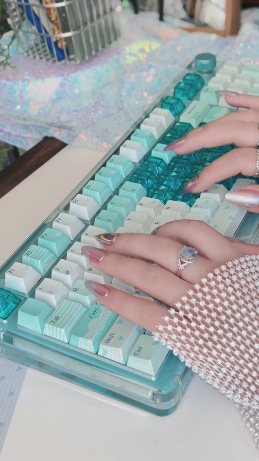 Preorder Prebuilt Mechanical Keyboard KiiBOOM Phantom98 With Tiffany Green Heart Keycap Set