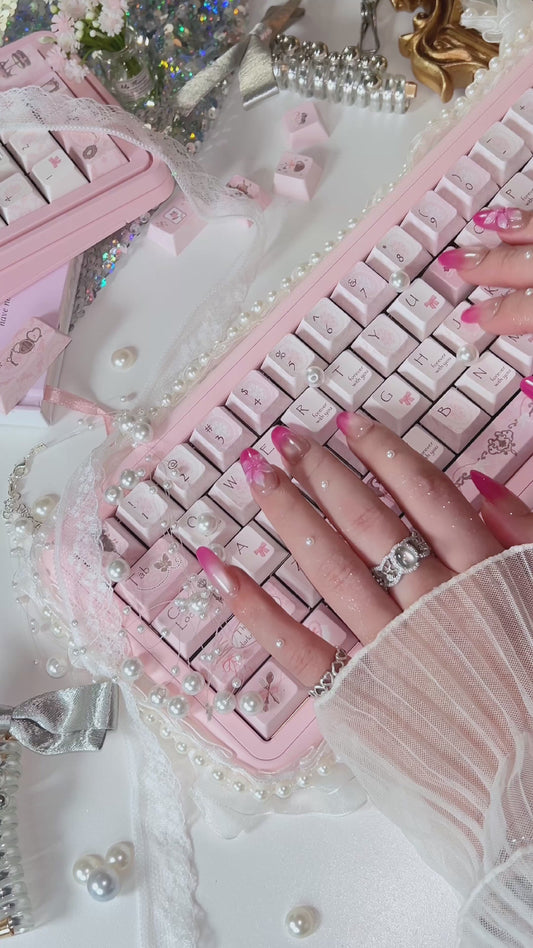 ONLY 1 Instock Prebuilt Aluminum Customized Mechanical Keyboard Rose65 Wireless Light Pink Set With Flower Keycaps （not including num pad or pearls lace decorations）