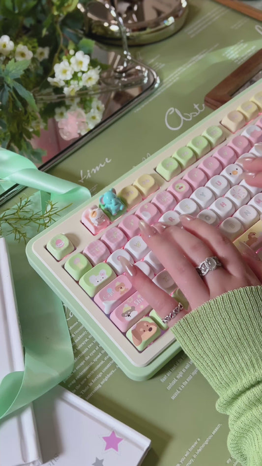 PREORDER Prebuilt Aluminum Customized Mechanical Keyboard Story100 Green White Tri-Mode Set