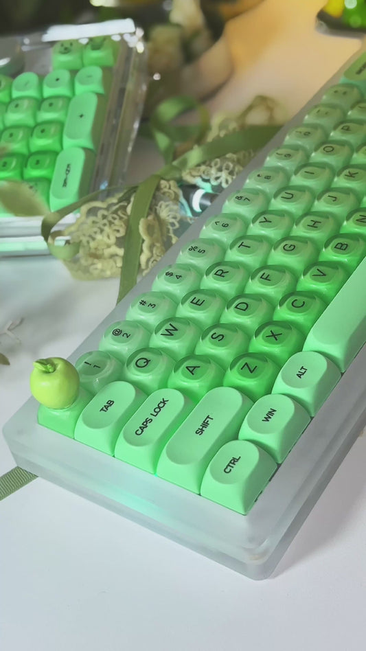 Unboxing Sample For Sales ONLY 1 Instock Prebuilt Frosted Matte Acrylic Customized Mechanical Keyboard FK68 Pro Green Gradient Apple Set（not including the number pad）