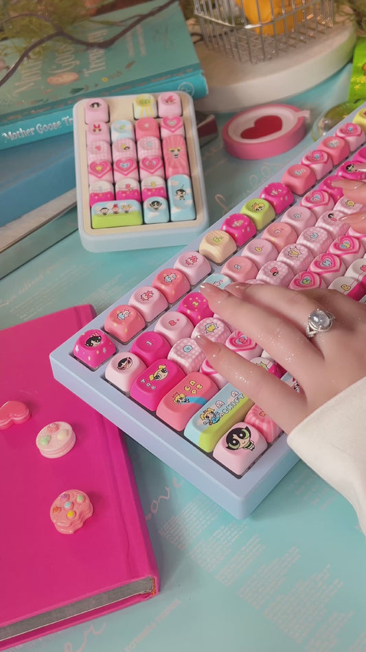Preorder Prebuilt Aluminum Customized Mechanical Keyboard Galaxy80 Set With The Powerpuff Girl Keycap